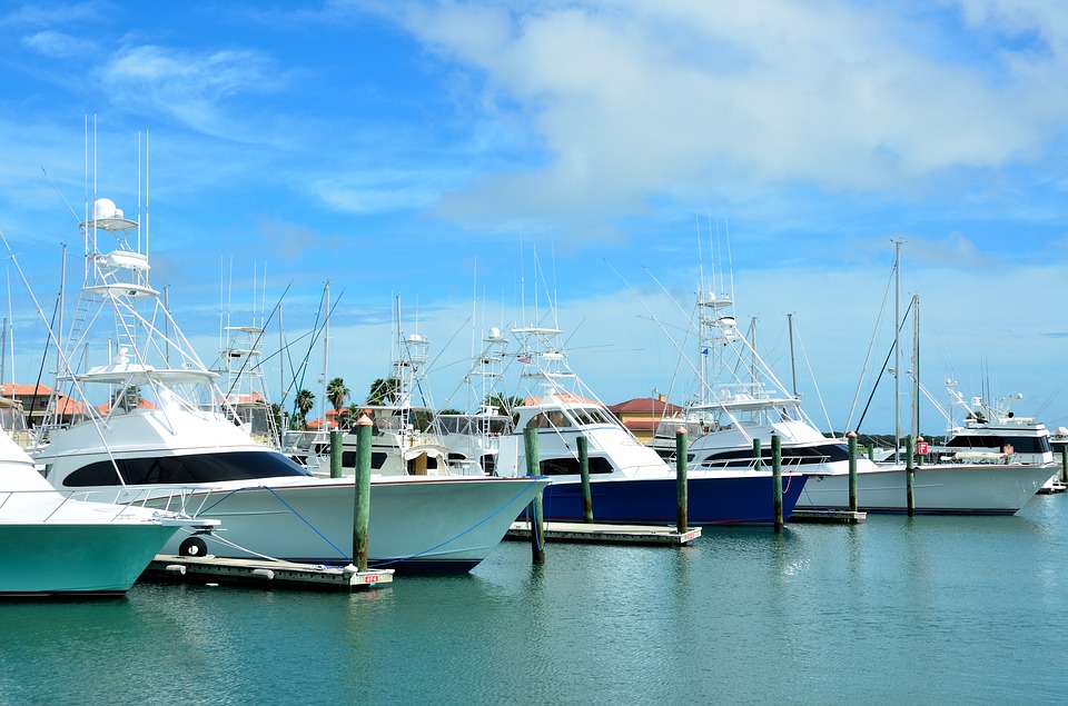 Boats moored at a marina