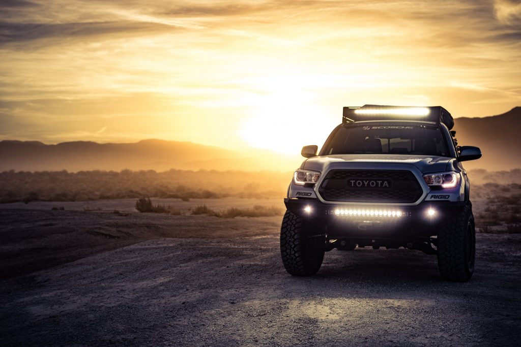 Illuminated 4wd light bars at sunset