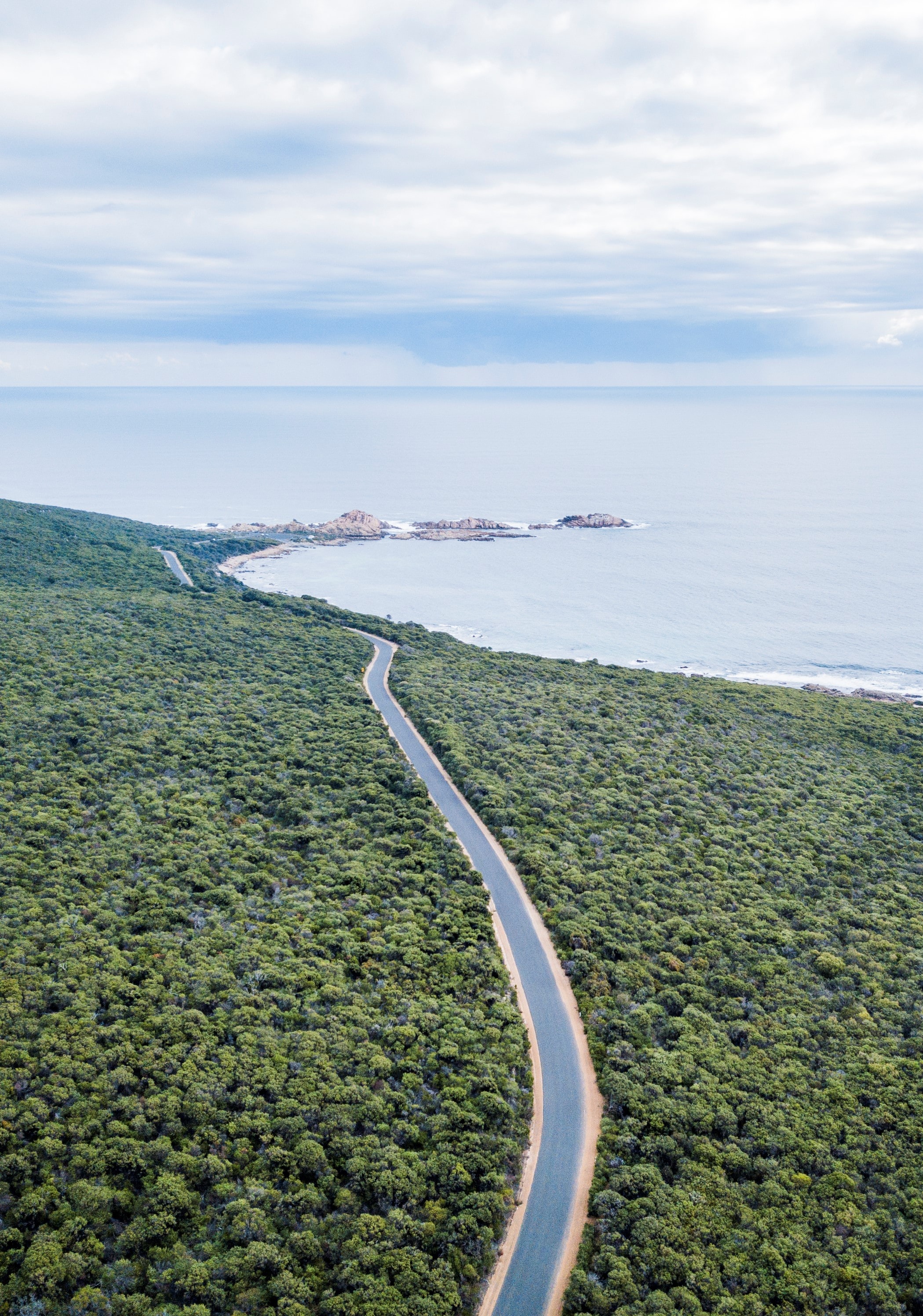 Arial view of road passing through forest in Western Australia