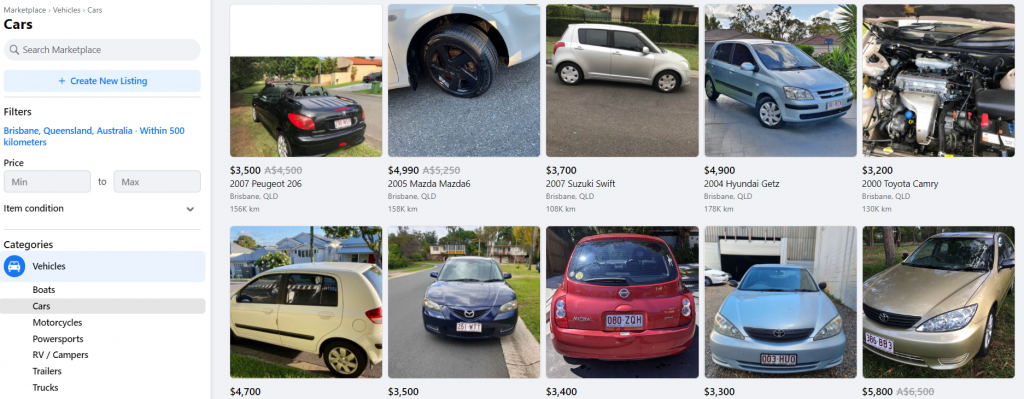 facebook marketplace cars
